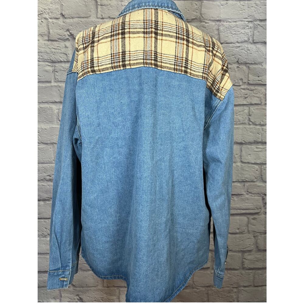 NWT Kancy Kole Boho Patchwork Flannel and Denim Shacket/Jacket - Picture 3 of 9